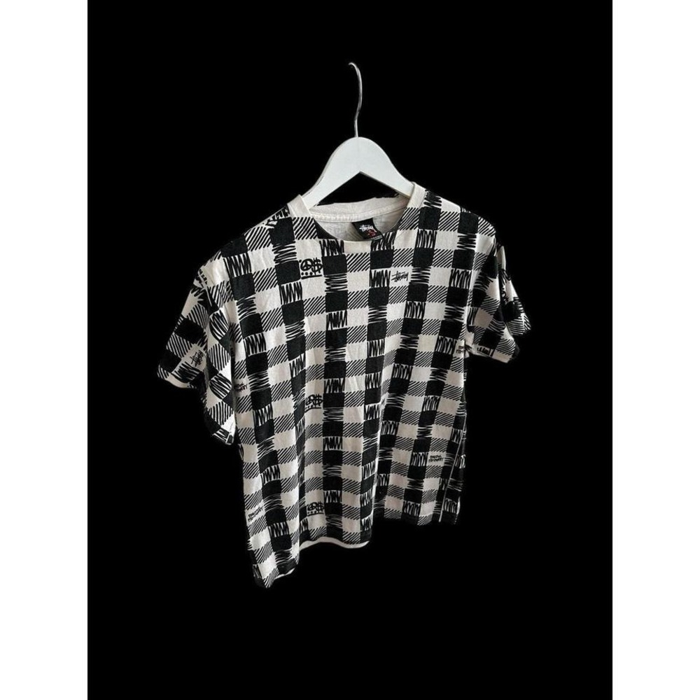 Vintage 90's Stussy AOP Men's Small Tee T-Shirt Checkered Skater Streetwear